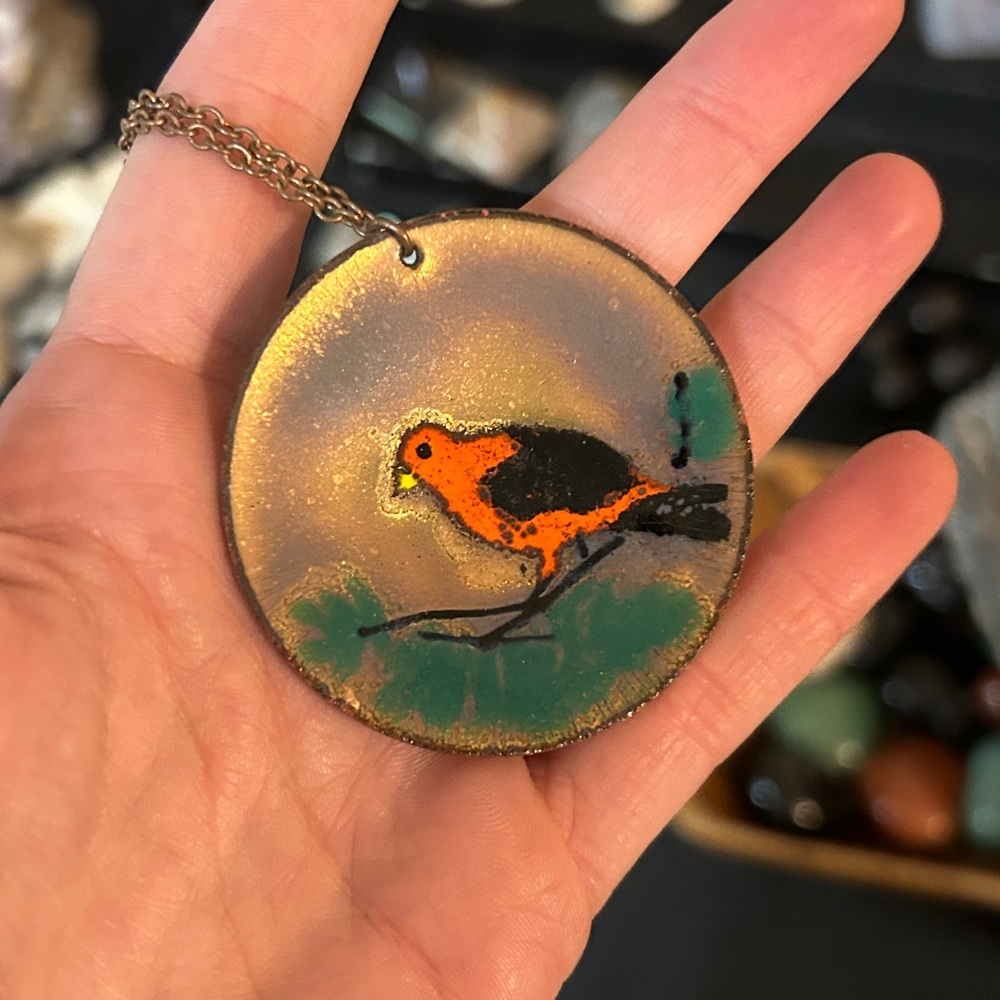 Vintage enamel over copper necklace